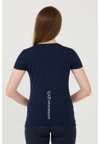 EA7 Emporio Armani - EA7 Granatowy damski t-shirt ze srebrnym logo, Rozmiar M. Kolor: niebieski #6