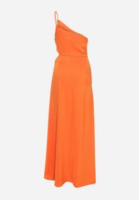 Born2be - Pomarańczowa Satynowa Sukienka Asymetryczna Koktajlowa z Wycięciami w Talii i Drapowaniem Ciafisa. Kolor: pomarańczowy. Materiał: satyna. Typ sukienki: asymetryczne. Styl: wizytowy #3