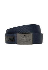 Aeronautica Militare - AERONAUTICA MILITARE Granatowy pasek męski Webbing Belt With Leather Detail. Kolor: niebieski #3