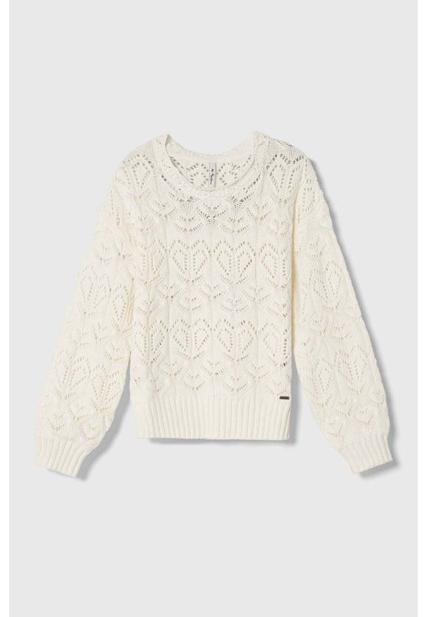 Pepe Jeans sweter bawełniany dziecięcy kolor biały lekki. Okazja: na co dzień. Kolor: biały. Materiał: bawełna. Wzór: ze splotem. Styl: casual, klasyczny