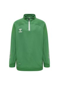 Dziecięca kurtka dresowa 1/2 zip Hummel Lead. Kolor: zielony. Materiał: dresówka. Wzór: aplikacja, jodełka, nadruk. Sport: piłka nożna #1