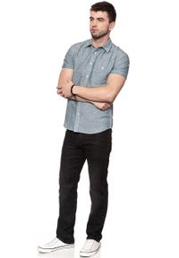 Wrangler - KOSZULA MĘSKA KRÓTKI RĘKAW WRANGLER S/S 1PKT SHIRT OCEAN TEAL W5916LPDP. Materiał: materiał. Długość rękawa: krótki rękaw. Długość: krótkie. Wzór: melanż