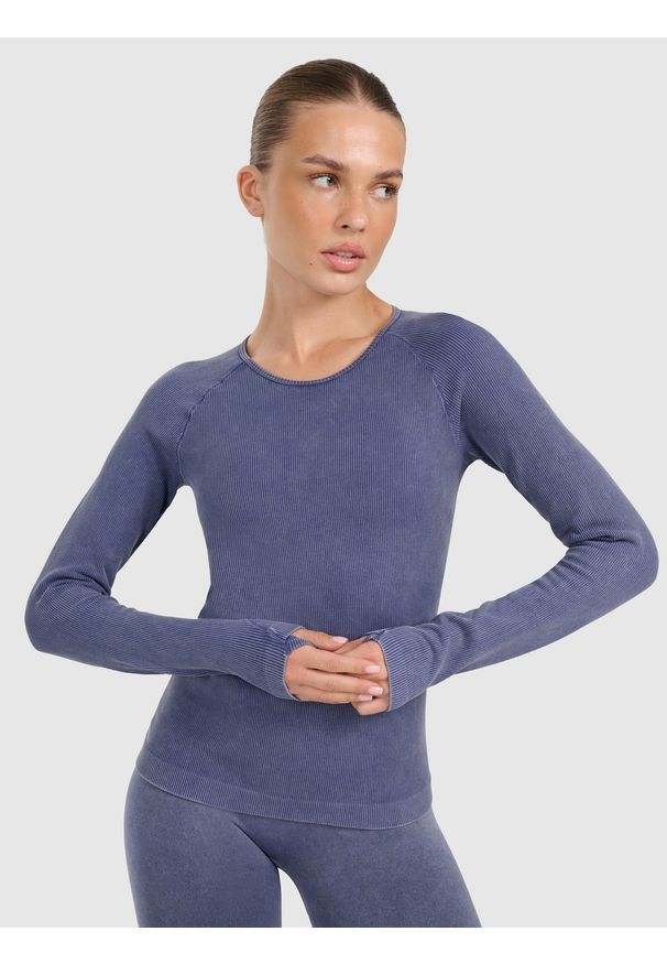 4f - 4F Longsleeve slim do jogi i pilatesu szybkoschnący damski - granatowy XS/S. Kolor: niebieski. Materiał: prążkowany, dzianina, materiał, syntetyk, włókno. Długość rękawa: długi rękaw. Sport: joga i pilates