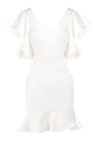 Born2be - Biała Sukienka Bessette. Typ kołnierza: kołnierz z falbankami. Kolor: biały. Długość rękawa: krótki rękaw. Wzór: aplikacja. Typ sukienki: dopasowane. Styl: wizytowy. Długość: mini #6