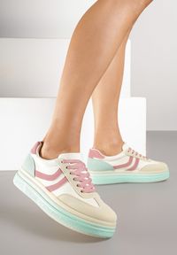 Renee - Jasnożółte Sneakersy Typu Kultowe Tenisówki na Niskiej Platformie Olritia. Nosek buta: okrągły. Zapięcie: sznurówki. Kolor: żółty. Materiał: materiał. Obcas: na platformie. Wysokość obcasa: niski #3