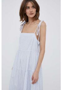 TOMMY HILFIGER - Tommy Hilfiger sukienka bawełniana kolor niebieski maxi rozkloszowana. Typ kołnierza: dekolt w karo. Kolor: niebieski. Materiał: bawełna. Długość rękawa: na ramiączkach. Typ sukienki: rozkloszowane. Długość: maxi #5
