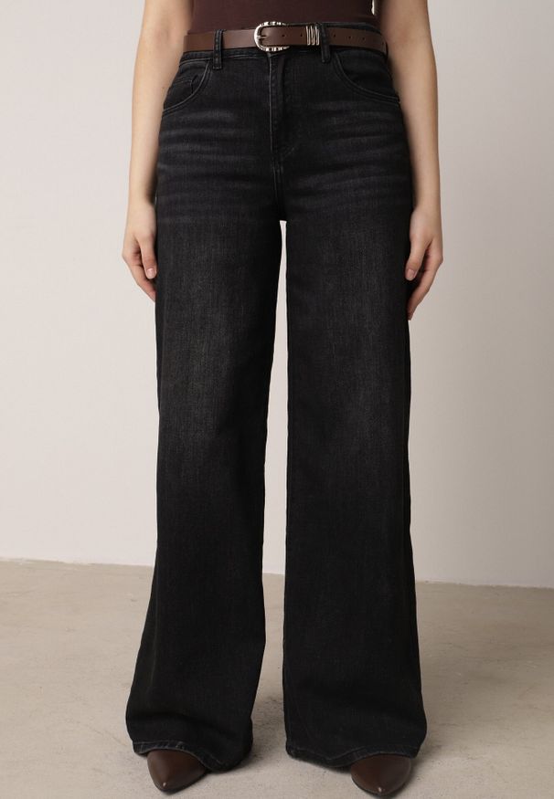 Born2be - Czarne Jeansy o Szerokim Kroju Palazzo z Bawełną i Wysokim Stanem Zinnalitte. Stan: podwyższony. Kolor: czarny. Styl: klasyczny