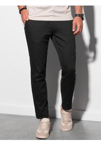 Ombre Clothing - Spodnie męskie chino P156 - czarne - XXL. Okazja: na co dzień. Kolor: czarny. Materiał: bawełna, tkanina, elastan. Styl: casual, klasyczny #3