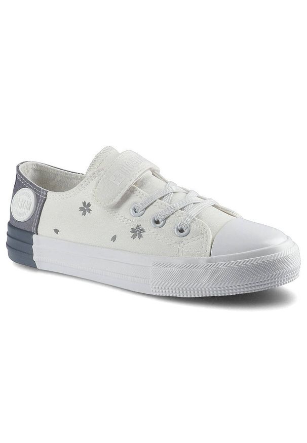 Big-Star - Białe Trampki Big Star Dziecięce Buty Na Rzep. Okazja: na spacer, na uczelnię. Zapięcie: rzepy. Kolor: szary. Materiał: guma, materiał. Szerokość cholewki: normalna. Wzór: nadruk, kwiaty, aplikacja. Styl: młodzieżowy, wizytowy
