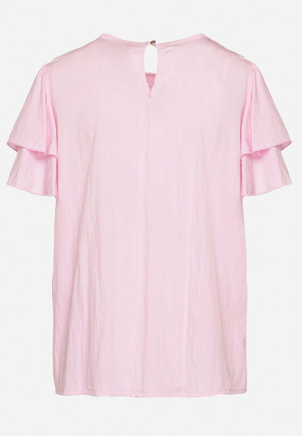 Born2be - Różowa Bluzka z Wiskozą o Trapezowym kroju z Falbankami i Elastyczną Wstawką Dorlimi. Okazja: na co dzień. Typ kołnierza: kołnierz z falbankami. Kolor: różowy. Materiał: wiskoza. Styl: casual, elegancki