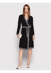 Karl Lagerfeld - KARL LAGERFELD Sukienka dzianinowa Wrap 215W1330 Czarny Regular Fit. Typ kołnierza: dekolt w karo. Kolor: czarny. Materiał: dzianina, wiskoza #5