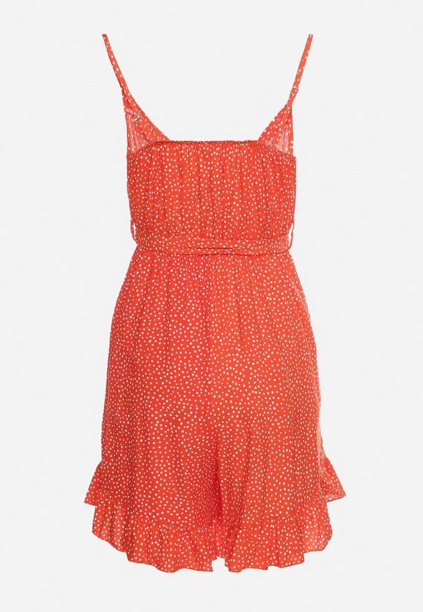 Born2be - Pomarańczowy Bawełniany Kombinezon z Regulowanymi Ramiączkami i Gumką w Pasie z Paskiem Bellasun. Okazja: na co dzień. Kolor: pomarańczowy. Materiał: bawełna. Długość rękawa: na ramiączkach. Długość: do kostek. Styl: casual, elegancki