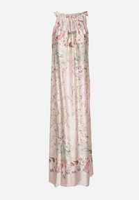 Born2be - Jasnoróżowa Satynowa Sukienka w Kwiaty z Ozdobnym Wiązaniem Fenasella. Okazja: na co dzień. Kolor: różowy. Materiał: satyna. Wzór: kwiaty. Typ sukienki: proste. Styl: elegancki, casual, klasyczny, wizytowy #6