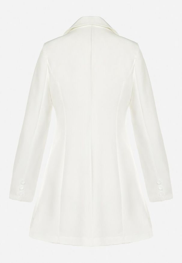 Born2be - Biała Marynarka Sukienka Zapinana na Guziki z Kieszeniami i Aplikacją 3D Różyczek Velira. Okazja: na co dzień. Kolor: biały. Wzór: aplikacja. Typ sukienki: proste. Styl: elegancki, casual, klasyczny