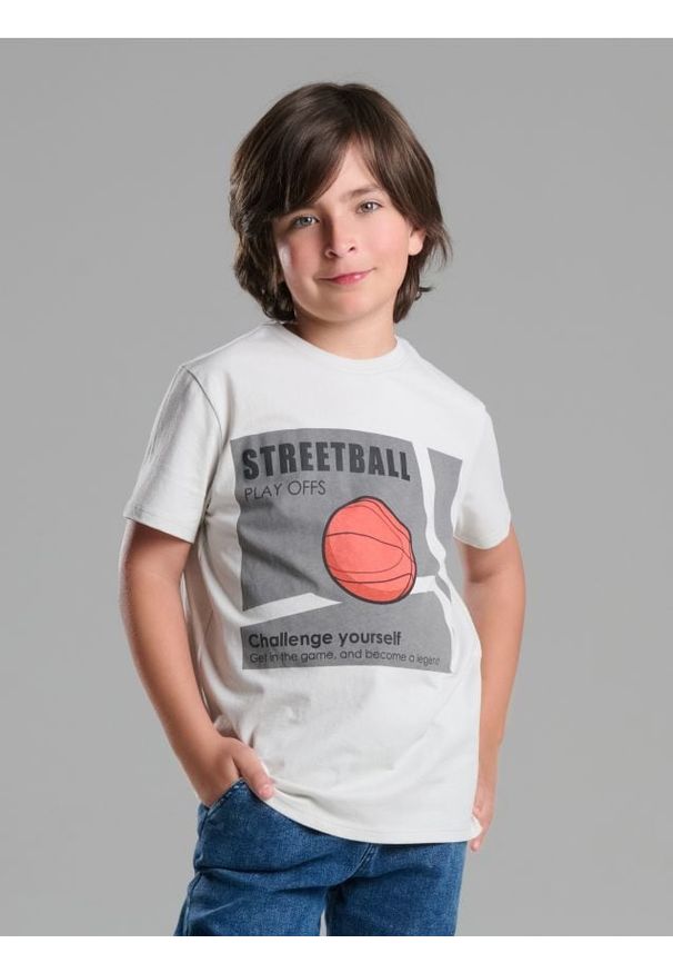 Sinsay - Bawełniana koszulka z nadrukiem - szary. Kolor: szary. Materiał: bawełna. Wzór: nadruk