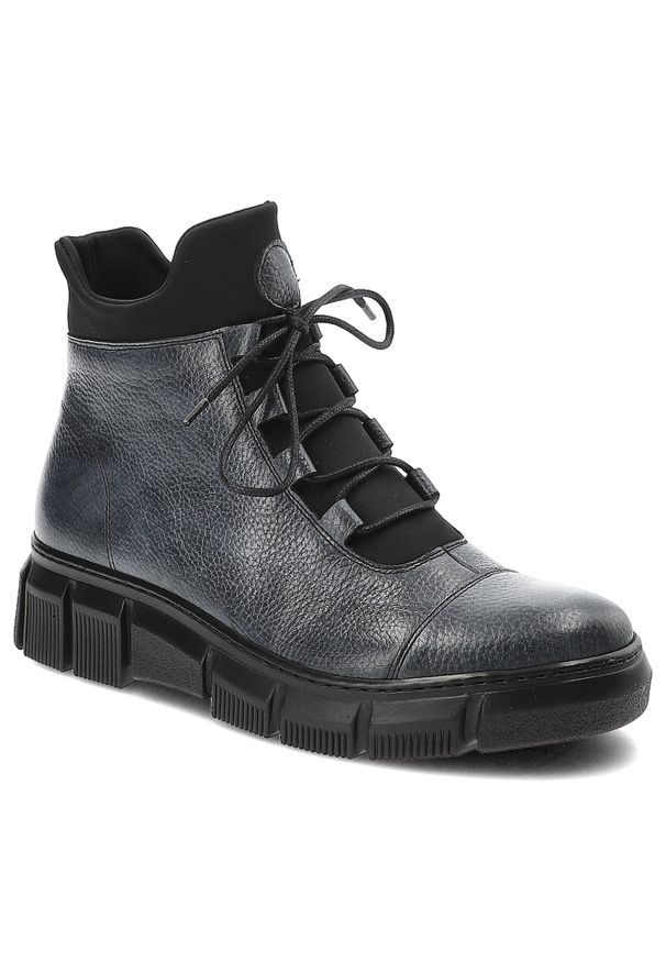 Granatowe Botki Armodo Modne Obuwie Damskie. Kolor: niebieski. Materiał: materiał. Styl: sportowy