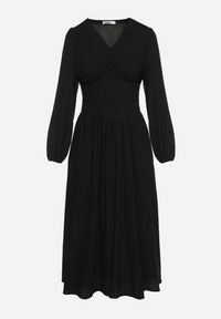 Born2be - Czarna Sukienka z Wiskozą z Gorsetową Talią i Bufiastymi Rękawami Aniste. Okazja: na co dzień. Typ kołnierza: dekolt gorset. Kolor: czarny. Materiał: wiskoza. Typ sukienki: gorsetowe. Styl: wizytowy, sportowy, casual, elegancki #4