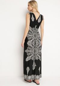 Born2be - Czarna Sukienka w Stylu Boho z Gumką w Pasie i Troczkami na Ramionach Aretava. Okazja: na co dzień. Typ kołnierza: dekolt w serek, dekolt w łódkę. Kolor: czarny. Typ sukienki: proste. Styl: boho #6