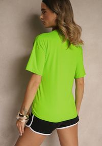 Renee - Zielono-Czarny Komplet T-shirt z Nadrukiem i Szorty w Sportowym Stylu Aravire. Kolor: zielony. Materiał: jeans. Wzór: nadruk