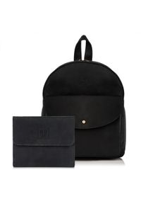 PAOLO PERUZZI - Zestaw plecak i portfel czarny Paolo Peruzzi ZUP-25-BL. Kolor: czarny. Materiał: skóra