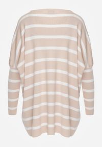 Born2be - Beżowy Sweter Oversize w Paski z Rękawami Nietoperz Caelania. Kolor: beżowy. Wzór: paski #3