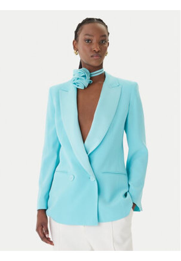 Marella Marynarka Giugno 2613041132 Turkusowy Regular Fit. Kolor: turkusowy. Materiał: acetat