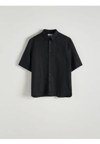 Reserved - Lniana koszula oversize - czarny. Kolor: czarny. Materiał: len