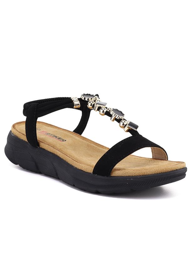 Sandały damskie na koturnie czarne Artiker 58C0007. Kolor: czarny. Materiał: tkanina. Obcas: na koturnie