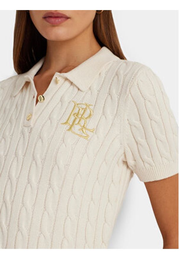 Lauren Ralph Lauren - LAUREN RALPH LAUREN Polo 200932224001 Écru Slim Fit. Typ kołnierza: polo. Materiał: bawełna