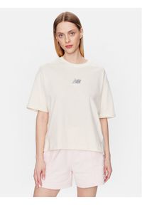 New Balance T-Shirt WT31511 Beżowy Oversize. Kolor: beżowy. Materiał: bawełna