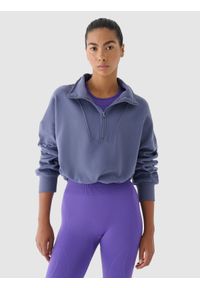 4f - 4F Bluza dresowa bez kaptura damska 4F x Anna Lewandowska - granatowa L. Okazja: na co dzień. Typ kołnierza: bez kaptura. Kolor: niebieski. Materiał: dresówka. Wzór: gładki, ze splotem. Styl: casual, sportowy #1