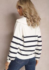 Renee - Biało-Granatowy Golf Sweter ze Ściągaczami w Paski Zapinany na Suwak Likatte. Typ kołnierza: golf. Kolor: biały. Materiał: wiskoza. Wzór: paski