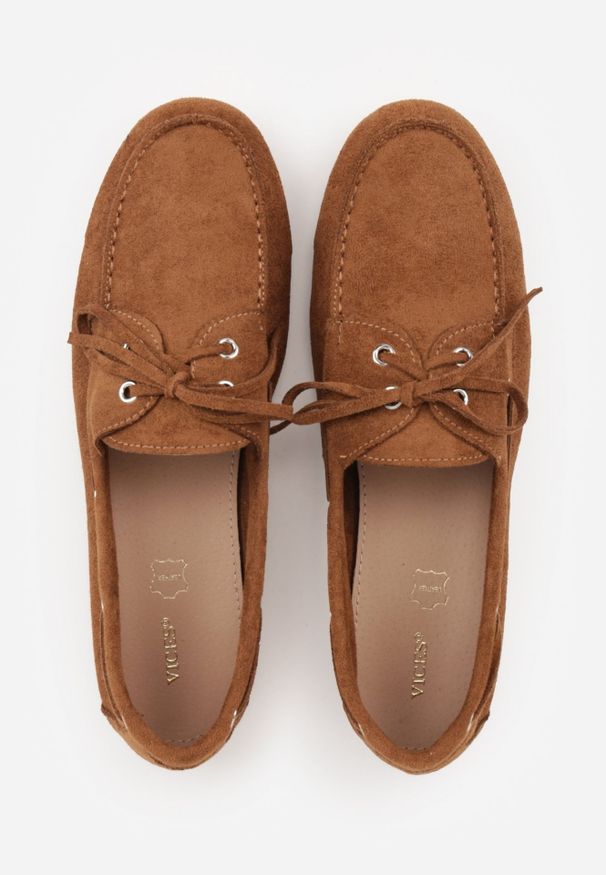 Renee - Jasnobrązowe Mokasyny VICES z Wkładką ze Skóry Naturalnej ze Sznurowaniem Nairis. Nosek buta: okrągły. Zapięcie: sznurówki. Kolor: brązowy. Materiał: skóra. Obcas: na obcasie. Wysokość obcasa: niski