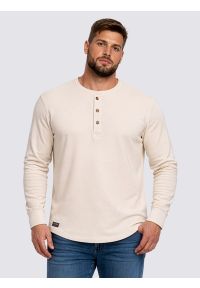 Big-Star - Bluzka męska z długim rękawem kremowa Merrts 103. Okazja: na co dzień, do pracy. Kolor: kremowy. Materiał: dzianina, bawełna, jeans, żakard. Długość rękawa: długi rękaw. Długość: długie. Wzór: aplikacja. Styl: casual, elegancki #7