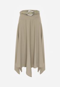 Renee - Zielona Asymetryczna Spódnica o Rozkloszowanym Fasonie z Paskiem z Klamrą Diomeine. Okazja: na co dzień. Kolor: zielony. Długość: krótkie. Styl: elegancki, casual #5