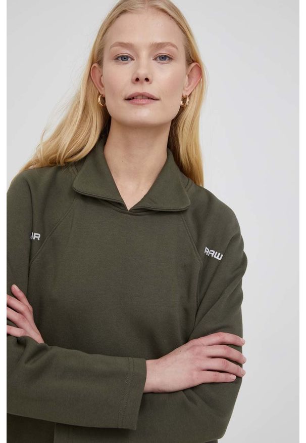 G-Star RAW - G-Star Raw sukienka kolor zielony mini prosta. Okazja: na co dzień. Kolor: zielony. Materiał: dzianina, poliester. Długość rękawa: długi rękaw. Wzór: aplikacja. Typ sukienki: proste. Styl: casual. Długość: mini