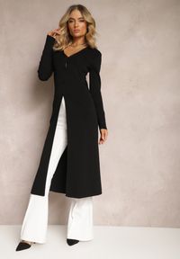 Renee - Czarny Casualowy Dopasowany Kardigan na Guziki Graysun. Okazja: na co dzień. Kolor: czarny. Materiał: jeans. Długość rękawa: długi rękaw. Długość: długie. Styl: casual #4