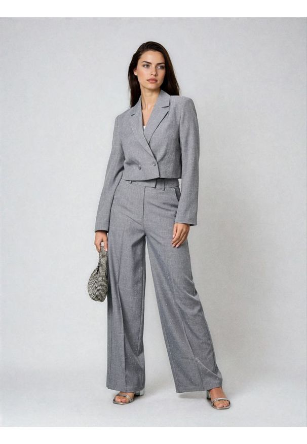 Sinsay - Eleganckie spodnie wide leg - szary. Kolor: szary. Styl: elegancki