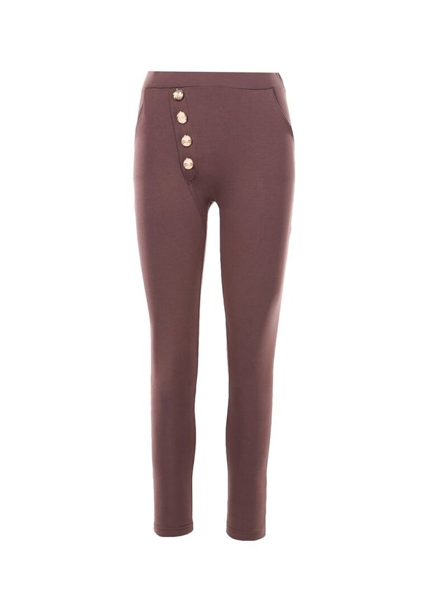 Born2be - Brązowe Legginsy Urileli. Kolor: brązowy. Materiał: bawełna, guma. Styl: sportowy
