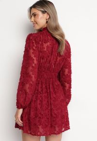 Born2be - Bordowa Rozkloszowana Sukienka Koronkowa Mini Alatalo. Kolor: czerwony. Materiał: koronka. Długość: mini #4