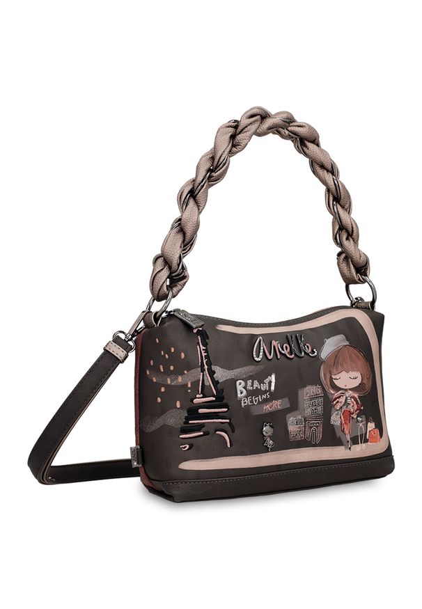 Brązowa Mała Damska Torebka Anekke Z Elegancką Rączką Mademoiselle. Kolor: brązowy. Wzór: nadruk, aplikacja. Styl: elegancki. Rodzaj torebki: na ramię