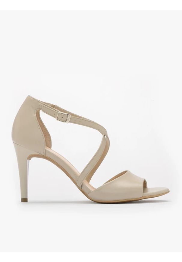 Ryłko - Sandały z ozdobnymi paseczkami. Kolor: beżowy. Materiał: skóra. Obcas: na obcasie. Styl: street. Wysokość obcasa: średni