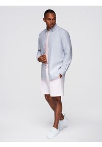 Ombre Clothing - Elegancka męska koszula oxford z haftem – błękitna V1 OM-SHOS-0172 - XXL. Okazja: na spotkanie biznesowe, do pracy. Typ kołnierza: kołnierzyk klasyczny. Kolor: niebieski. Materiał: bawełna, tkanina. Wzór: haft. Styl: elegancki #8