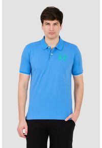 La Martina - LA MARTINA Niebieskie męskie polo z dużym logo, Rozmiar XXL. Typ kołnierza: polo. Kolor: niebieski