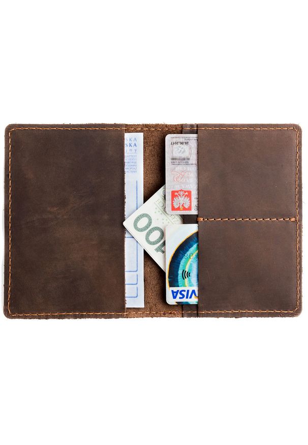 Skórzany cienki portfel slim wallet BRODRENE SW01 ciemnobrązowy. Kolor: brązowy. Materiał: skóra