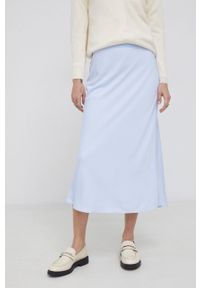 Calvin Klein Spódnica midi rozkloszowana. Kolor: niebieski. Materiał: poliester, tkanina. Wzór: gładki