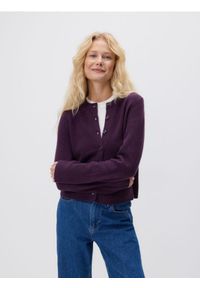 Reserved - Wełniany kardigan - ciemnofioletowy. Kolor: fioletowy. Materiał: wełna