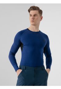 4f - Longsleeve treningowy slim szybkoschący męski. Kolor: niebieski. Materiał: materiał, dzianina. Długość rękawa: długi rękaw