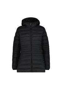 Długa kurtka puchowa z kapturem na zamek Sorona Aura damska CMP. Typ kołnierza: kaptur. Kolor: czarny. Materiał: puch. Długość: długie. Sport: turystyka piesza #1