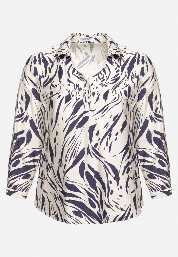 Born2be - Granatowa Koszula z Wiskozą z Podpinanymi Rękawami Redolia. Okazja: na co dzień. Typ kołnierza: dekolt w serek. Kolor: niebieski. Materiał: wiskoza. Styl: elegancki, casual, klasyczny